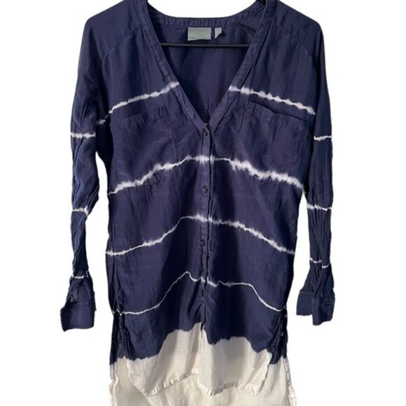 Athleta Blue and White Tie-Dye Striped Lightweight Top - Picture 1 of 3